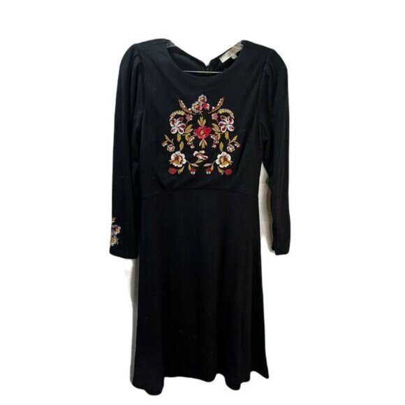 Loft Black Embroidery Fit And Flare Dress Size 0 - Picture 3 of 8